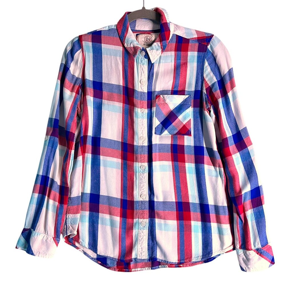 So The Perfect Shirt Button Down Plaid Size MEDIUM Roll Tab Sleeves